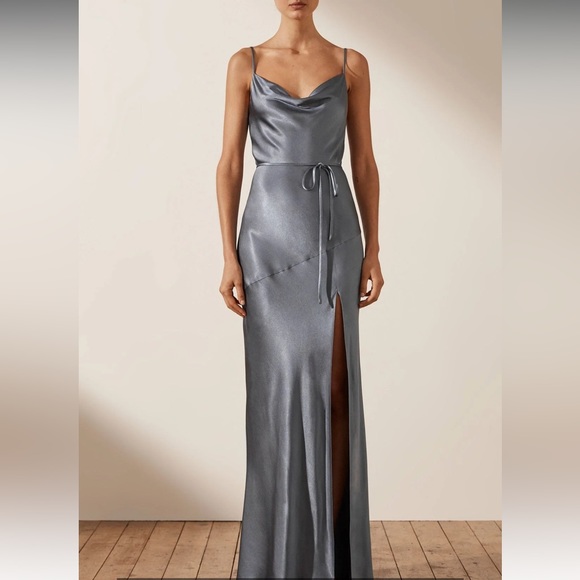 Shona Joy Dresses & Skirts - Shona Joy Bias Cowl Dress NWT with Slit & Tie | Sz 10 US | Blue Smoke